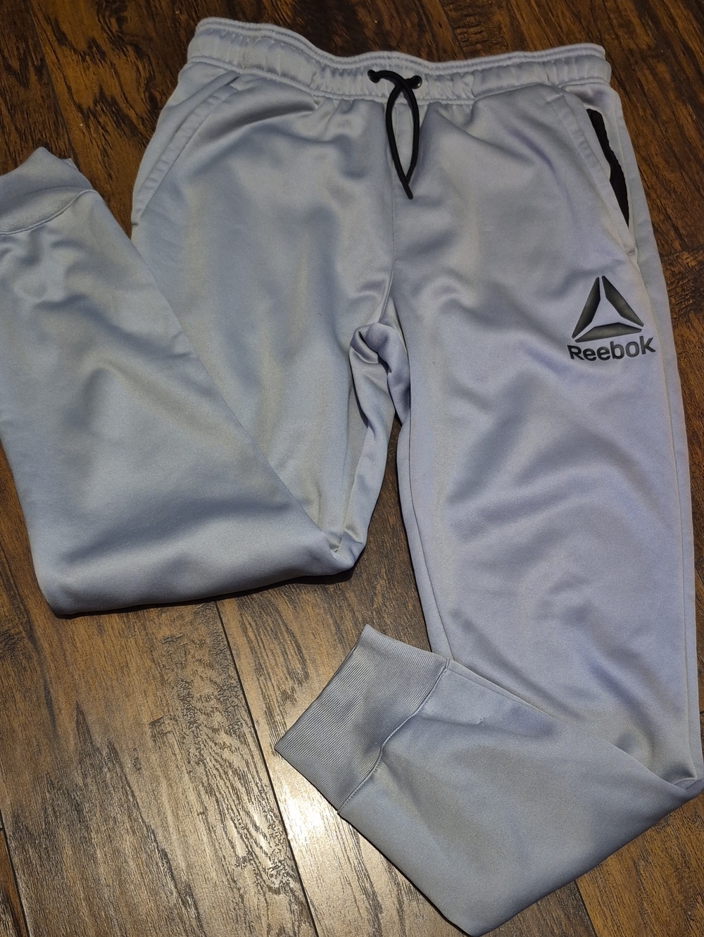 Reebok Men's Light Gray Jogger Sweatpants with Black Accents
